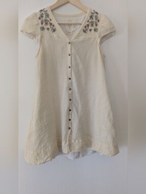 Meadow Rue Cream Embroidered Button-Front Dress